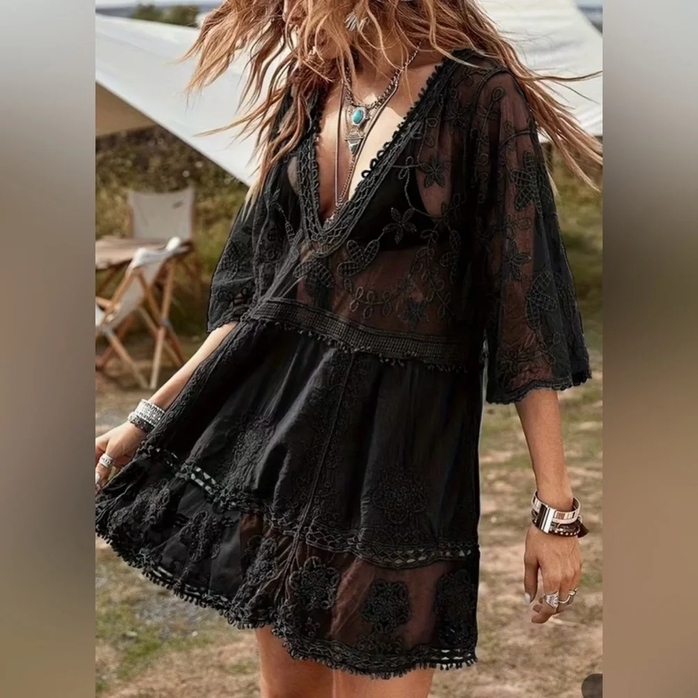 Chic Black Sheer Swim Cover Up